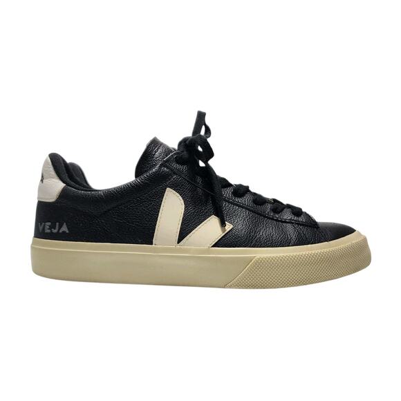 Veja Women's Size 7 Campo Chrome Leather Sneaker Black White Lace-up Shoes - Picture 2 of 9